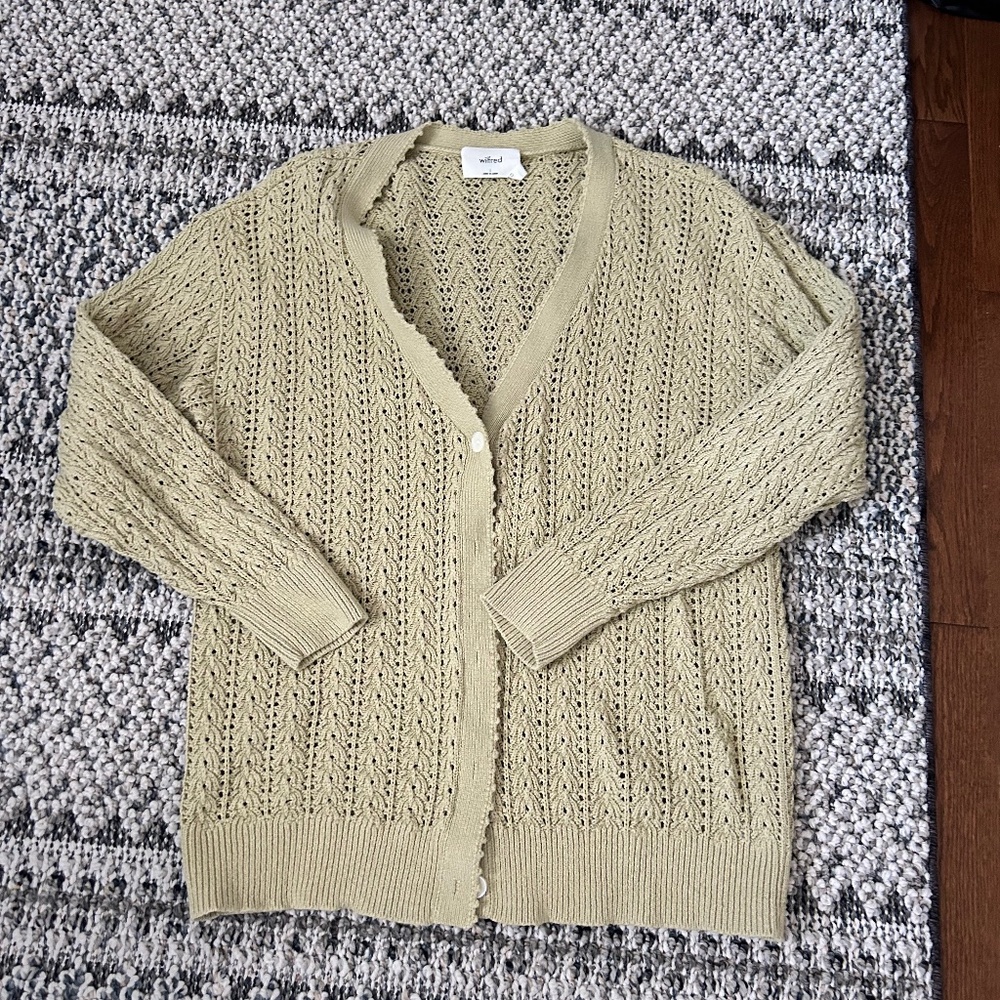 Aritzia Olive Green Openwork Knit Cardigan size L